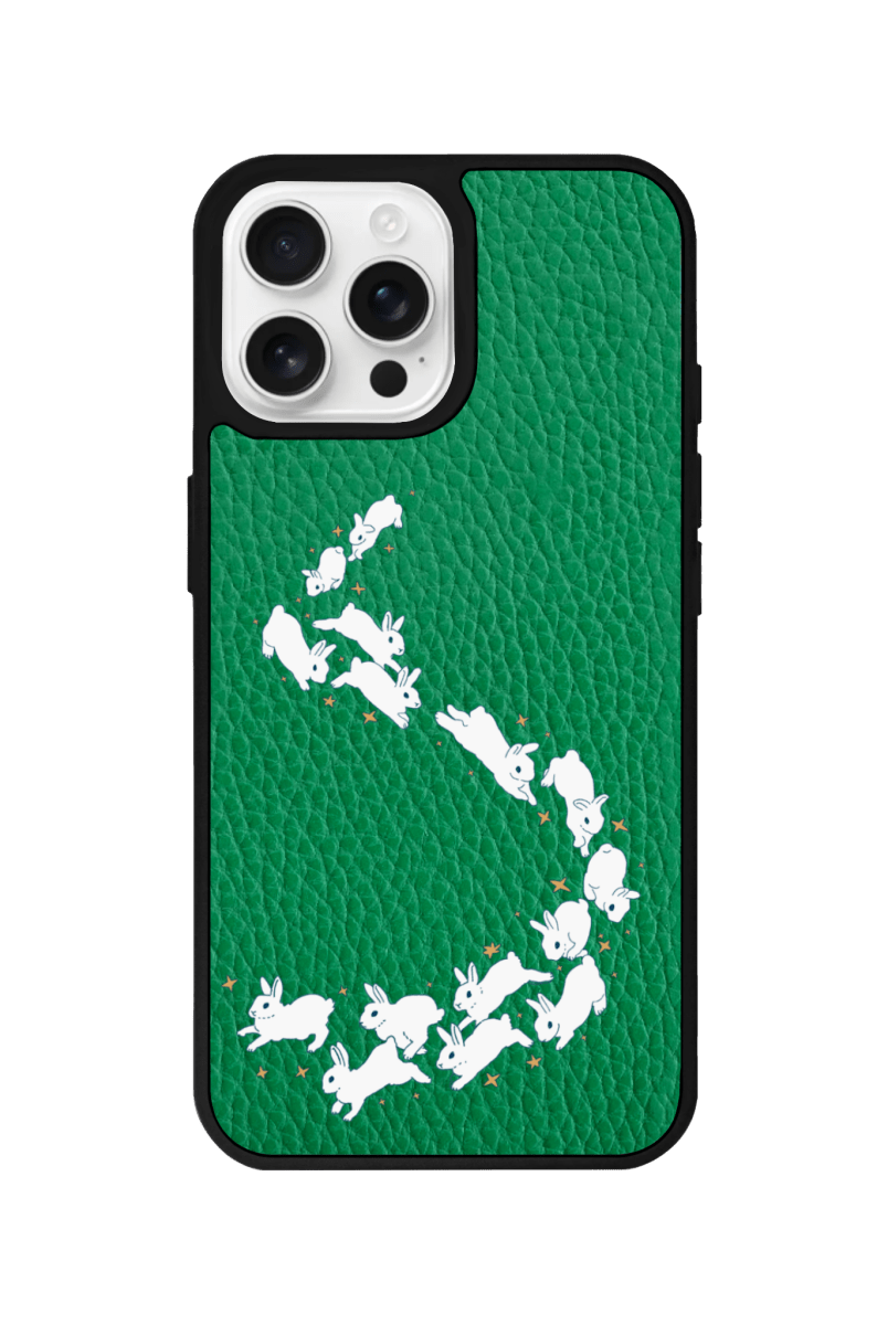 iPhone 15 Starry Bunnies Leather Vegan Deri Telefon Kılıfı Yeşil - SUMTHINCS