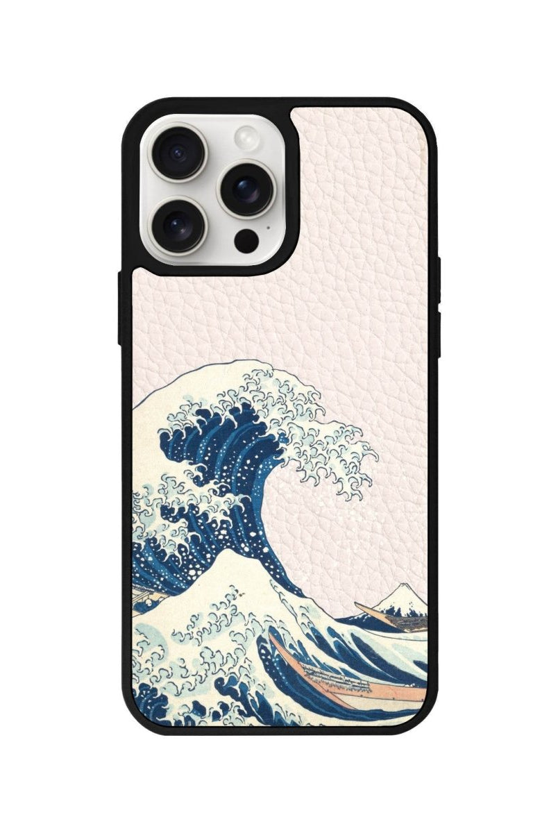iPhone 15 Waves Leather Vegan Deri Telefon Kılıfı Bej - SUMTHINCS