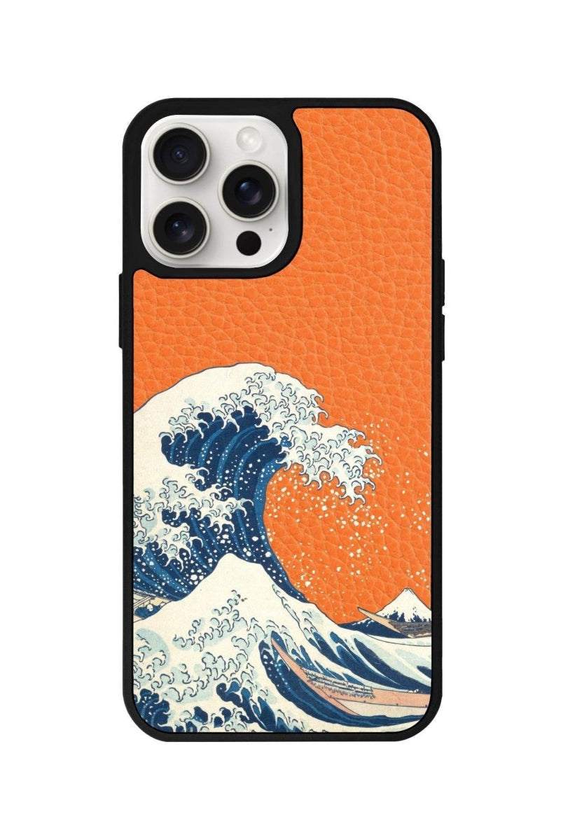 iPhone 15 Waves Leather Vegan Deri Telefon Kılıfı Turuncu - SUMTHINCS
