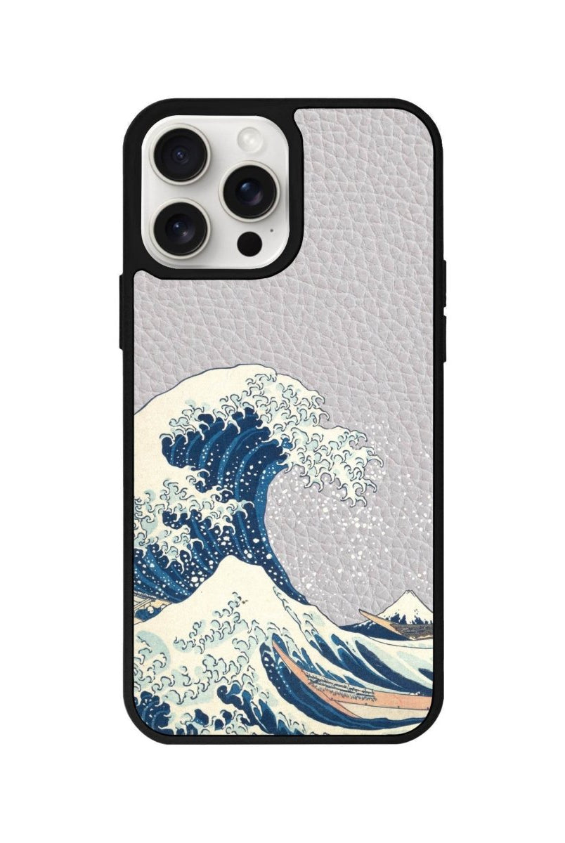 iPhone 15 Waves Leather Vegan Deri Telefon Kılıfı Gri - SUMTHINCS