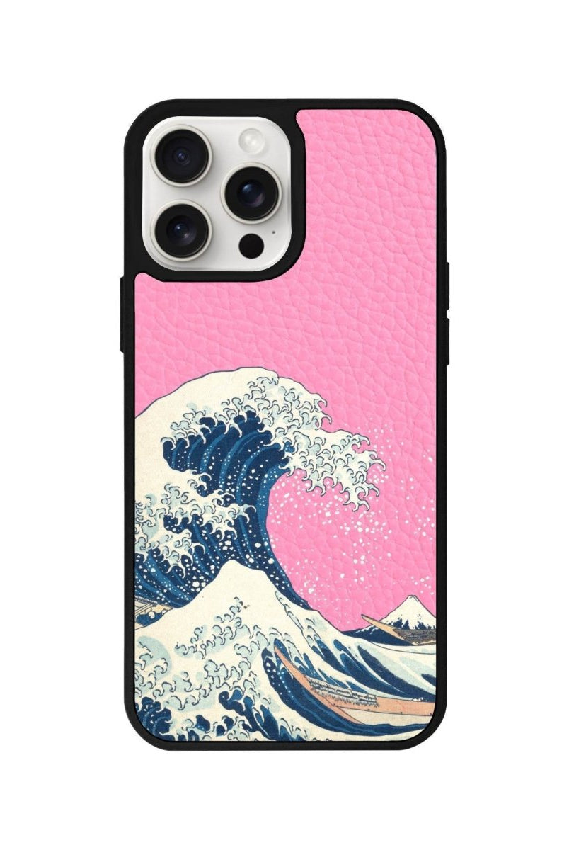 iPhone 15 Waves Leather Vegan Deri Telefon Kılıfı Pembe - SUMTHINCS