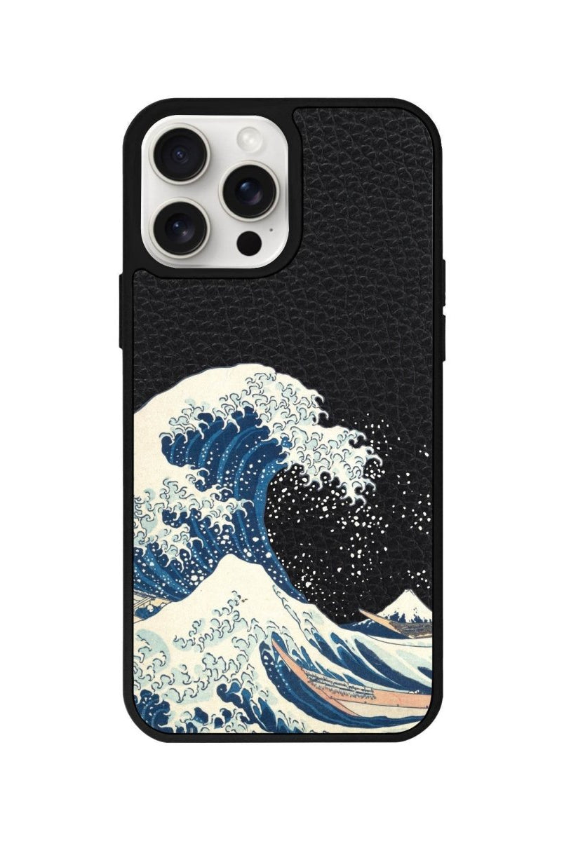 iPhone 15 Waves Leather Vegan Deri Telefon Kılıfı Siyah - SUMTHINCS