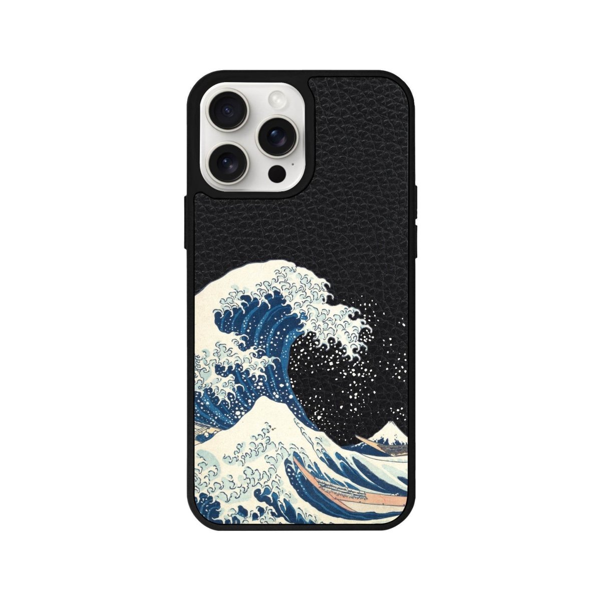 iPhone 15 Waves Leather Vegan Deri Telefon Kılıfı Siyah - SUMTHINCS