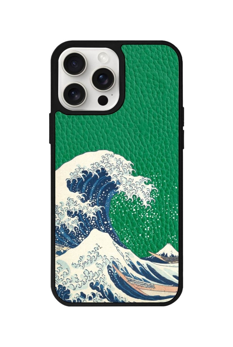 iPhone 15 Waves Leather Vegan Deri Telefon Kılıfı Yeşil - SUMTHINCS