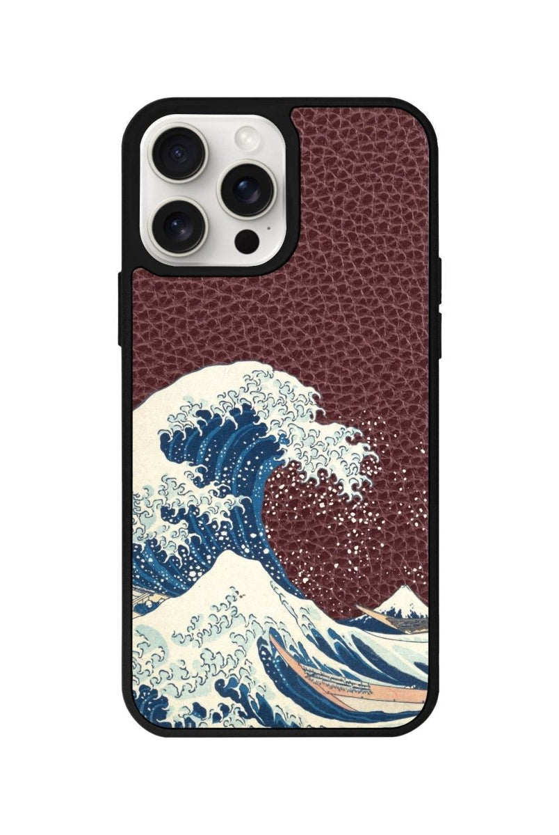 iPhone 15 Waves Leather Vegan Deri Telefon Kılıfı Bordo - SUMTHINCS