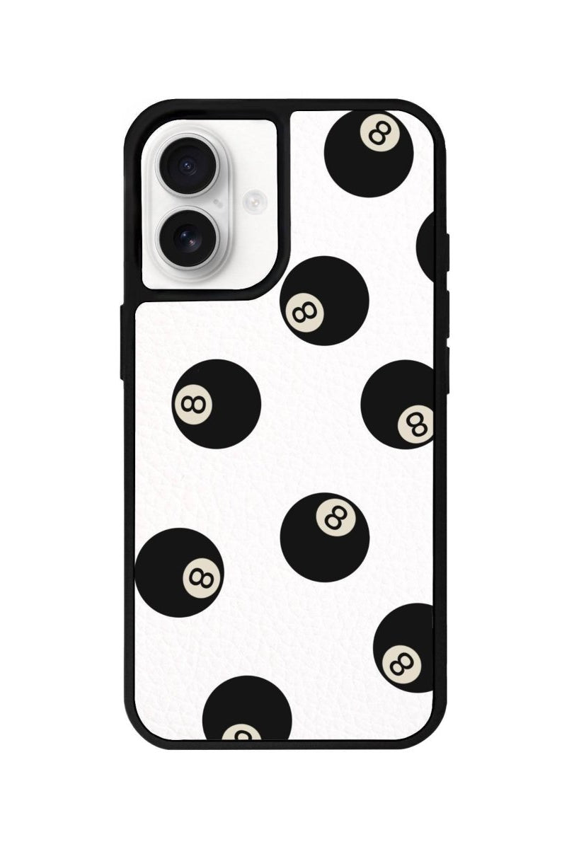 iPhone 16 8Ball Leather Vegan Deri Telefon Kılıfı Beyaz - SUMTHINCS
