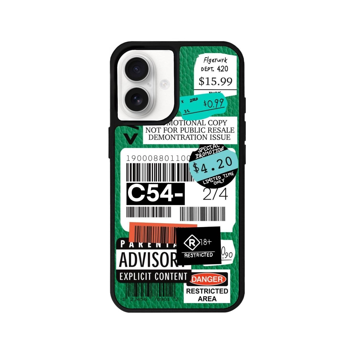 iPhone 16 Barcode C54 Leather Vegan Deri Telefon Kılıfı Yeşil - SUMTHINCS