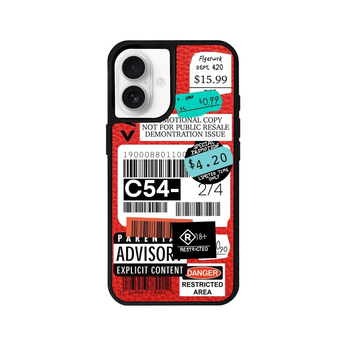 iPhone 16 Barcode C54 Leather Vegan Deri Telefon Kılıfı Kırmızı - SUMTHINCS