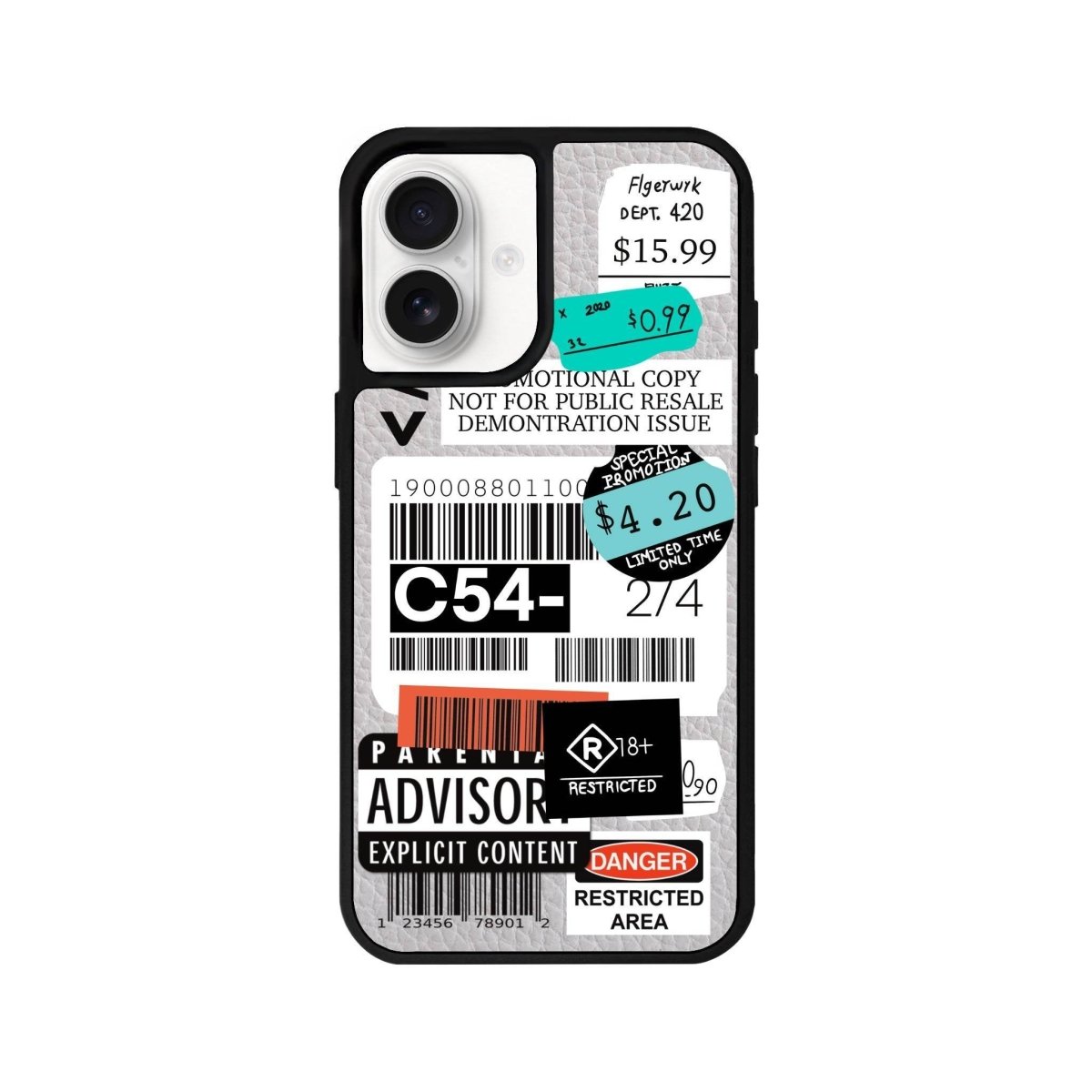 iPhone 16 Barcode C54 Leather Vegan Deri Telefon Kılıfı Gri - SUMTHINCS