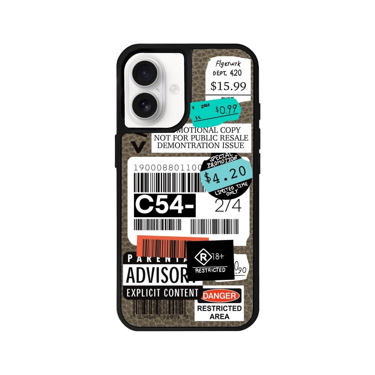 iPhone 16 Barcode C54 Leather Vegan Deri Telefon Kılıfı Haki - SUMTHINCS