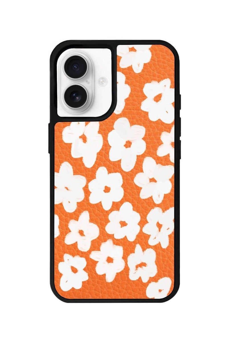 iPhone 16 Blossoms Leather Vegan Deri Telefon Kılıfı Turuncu - SUMTHINCS