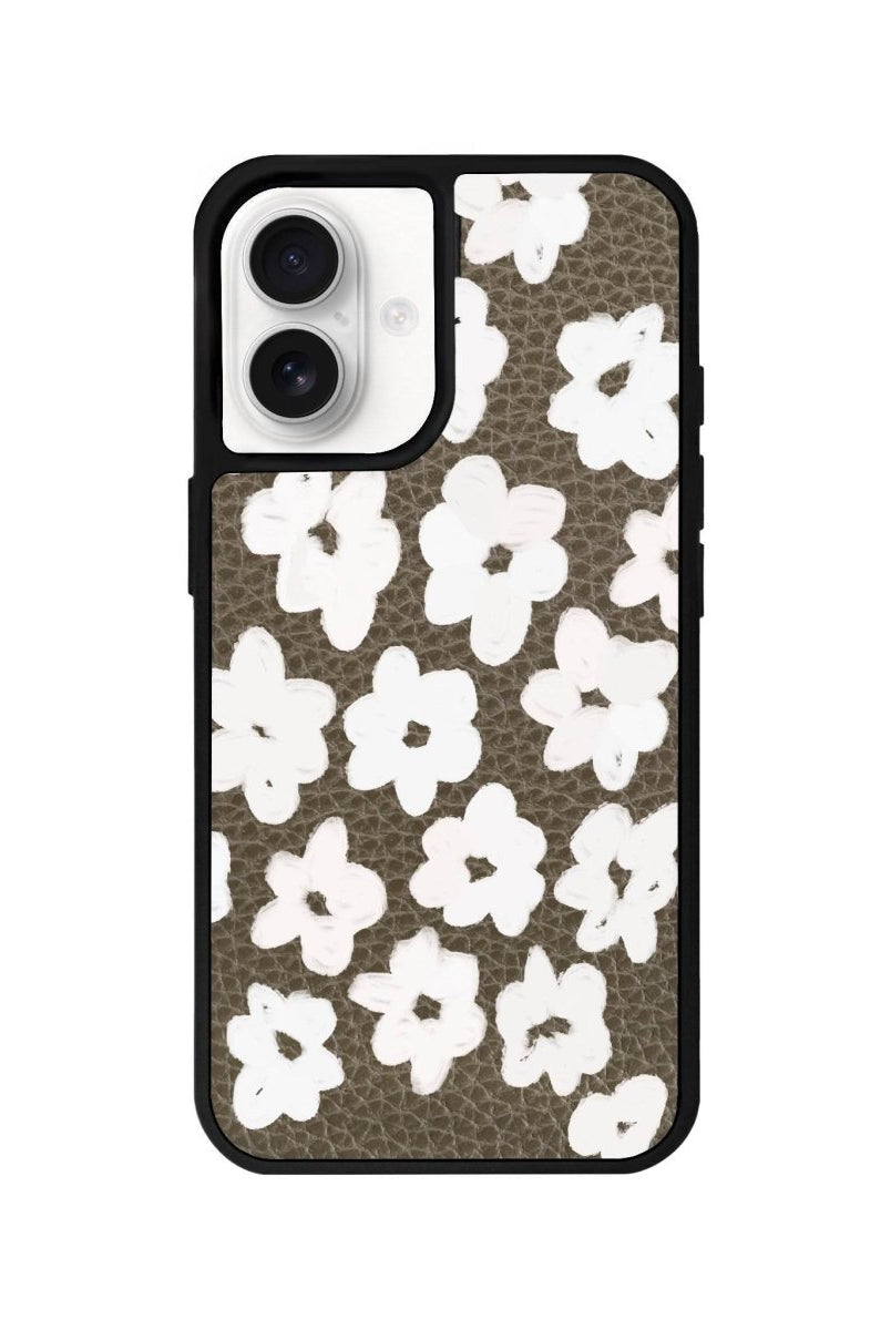 iPhone 16 Blossoms Leather Vegan Deri Telefon Kılıfı Haki - SUMTHINCS