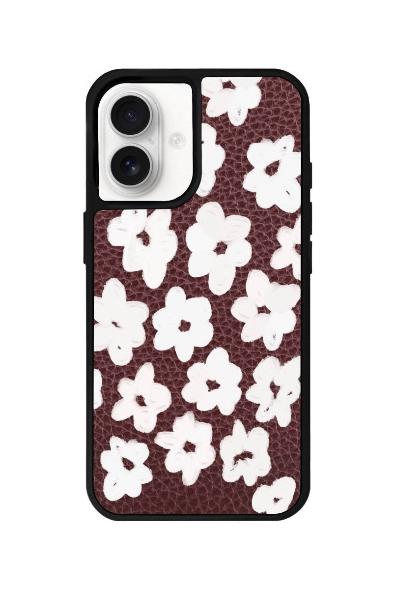 iPhone 16 Blossoms Leather Vegan Deri Telefon Kılıfı Bordo - SUMTHINCS