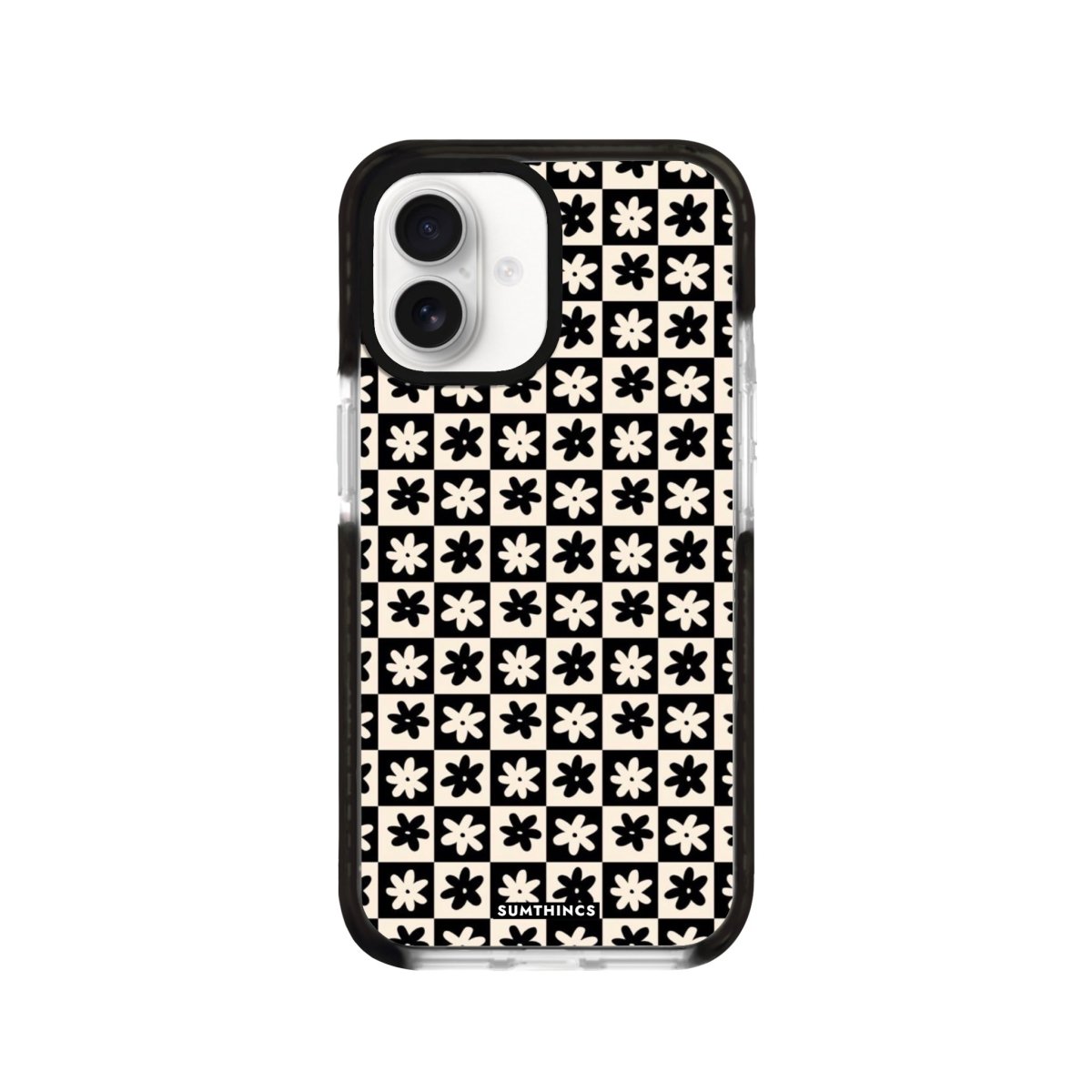 iPhone 16 Check Flowers Procase Şeffaf Telefon Kılıfı Siyah Şeffaf - SUMTHINCS