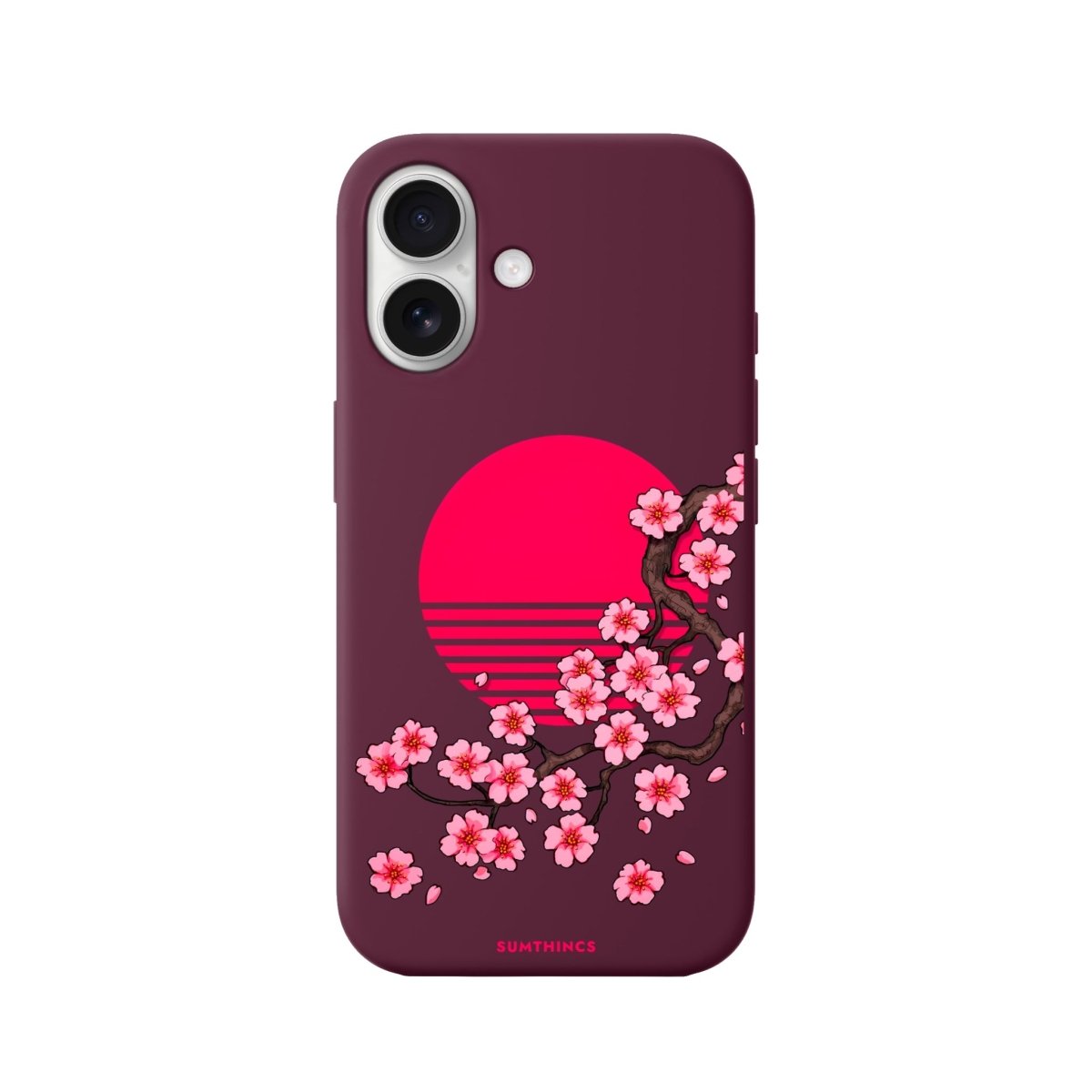 iPhone 16 Cherry Blossom Dawn Premium Telefon Kılıfı Bordo - SUMTHINCS