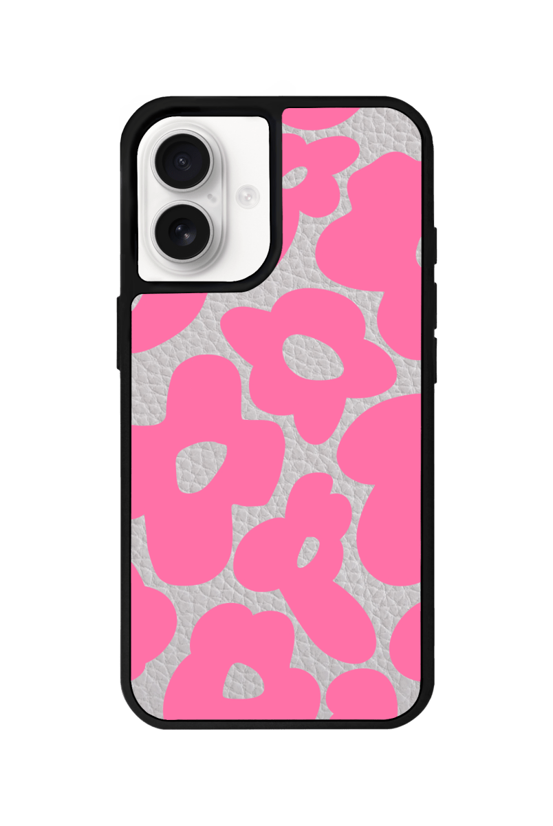 iPhone 16 Daisy Pop Leather Deri Telefon Kılıfı Gri - SUMTHINCS