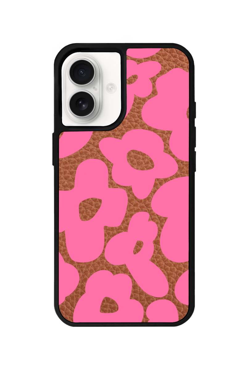 iPhone 16 Daisy Pop Leather Deri Telefon Kılıfı Kahverengi - SUMTHINCS
