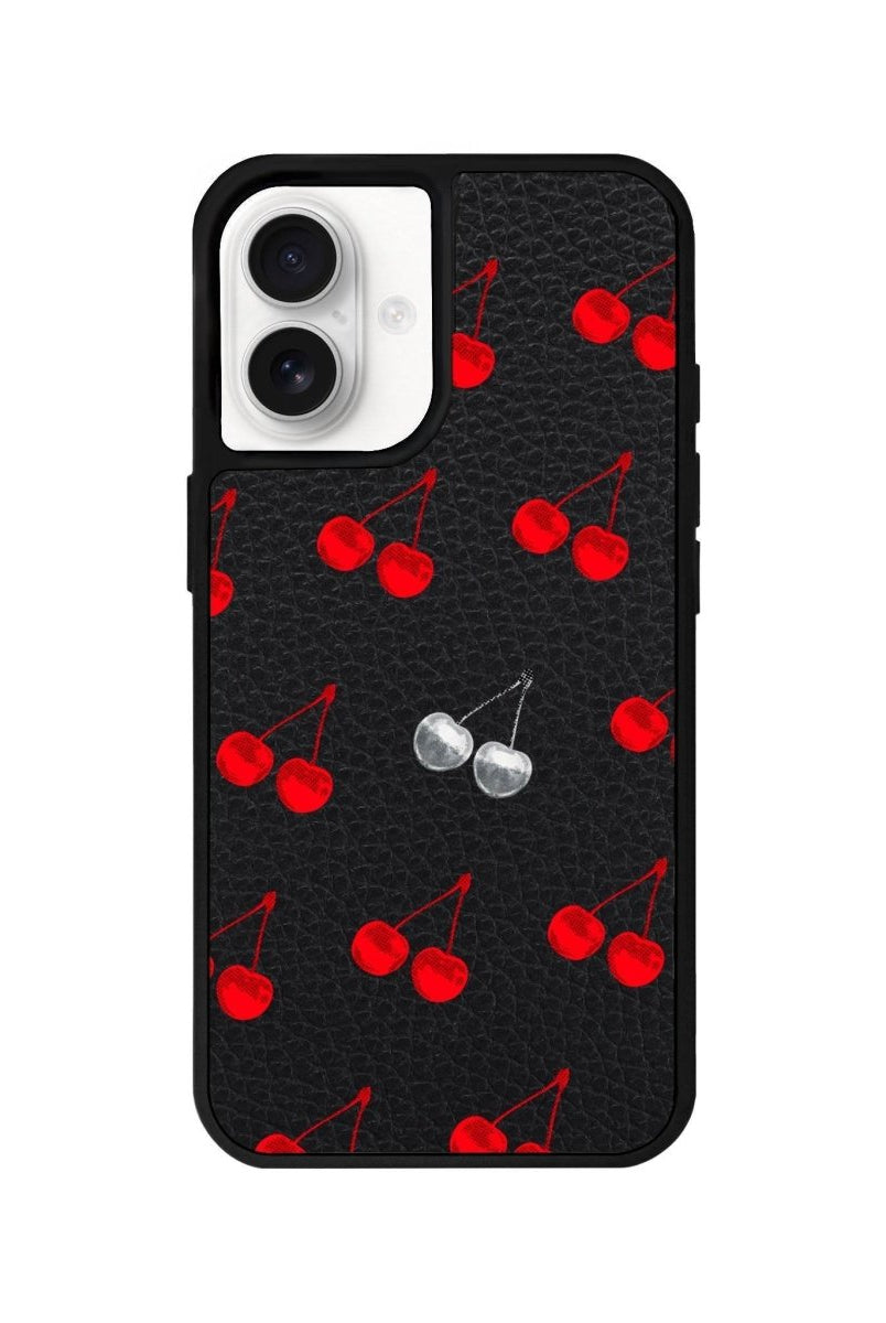 iPhone 16 Disco Cherry Leather Vegan Deri Telefon Kılıfı Siyah - SUMTHINCS