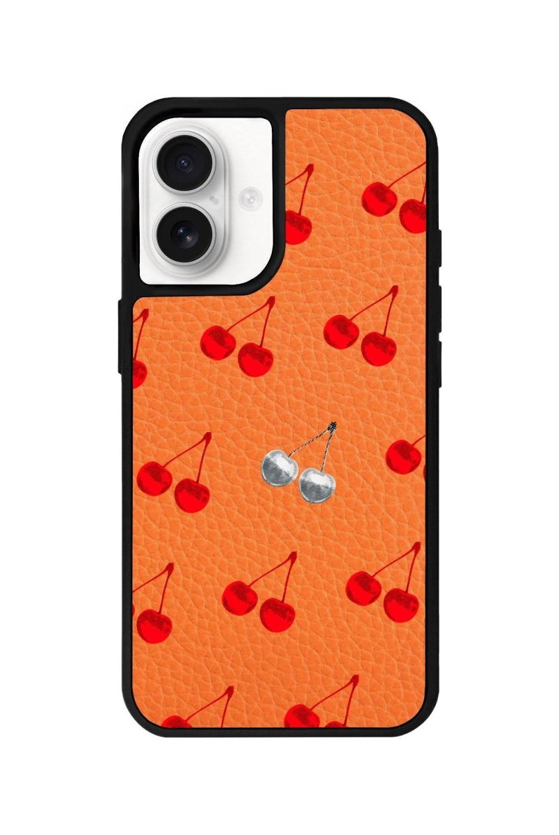 iPhone 16 Disco Cherry Leather Vegan Deri Telefon Kılıfı Turuncu - SUMTHINCS