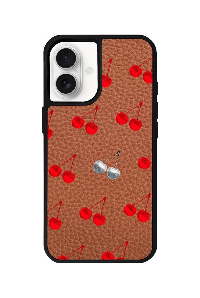 iPhone 16 Disco Cherry Leather Vegan Deri Telefon Kılıfı Kahverengi - SUMTHINCS