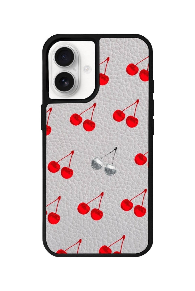 iPhone 16 Disco Cherry Leather Vegan Deri Telefon Kılıfı Gri - SUMTHINCS