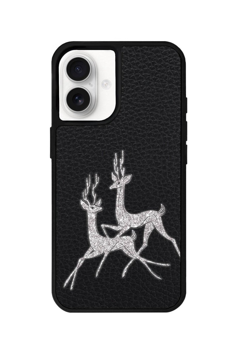 iPhone 16 Disco Deers Leather Vegan Deri Telefon Kılıfı Siyah - SUMTHINCS