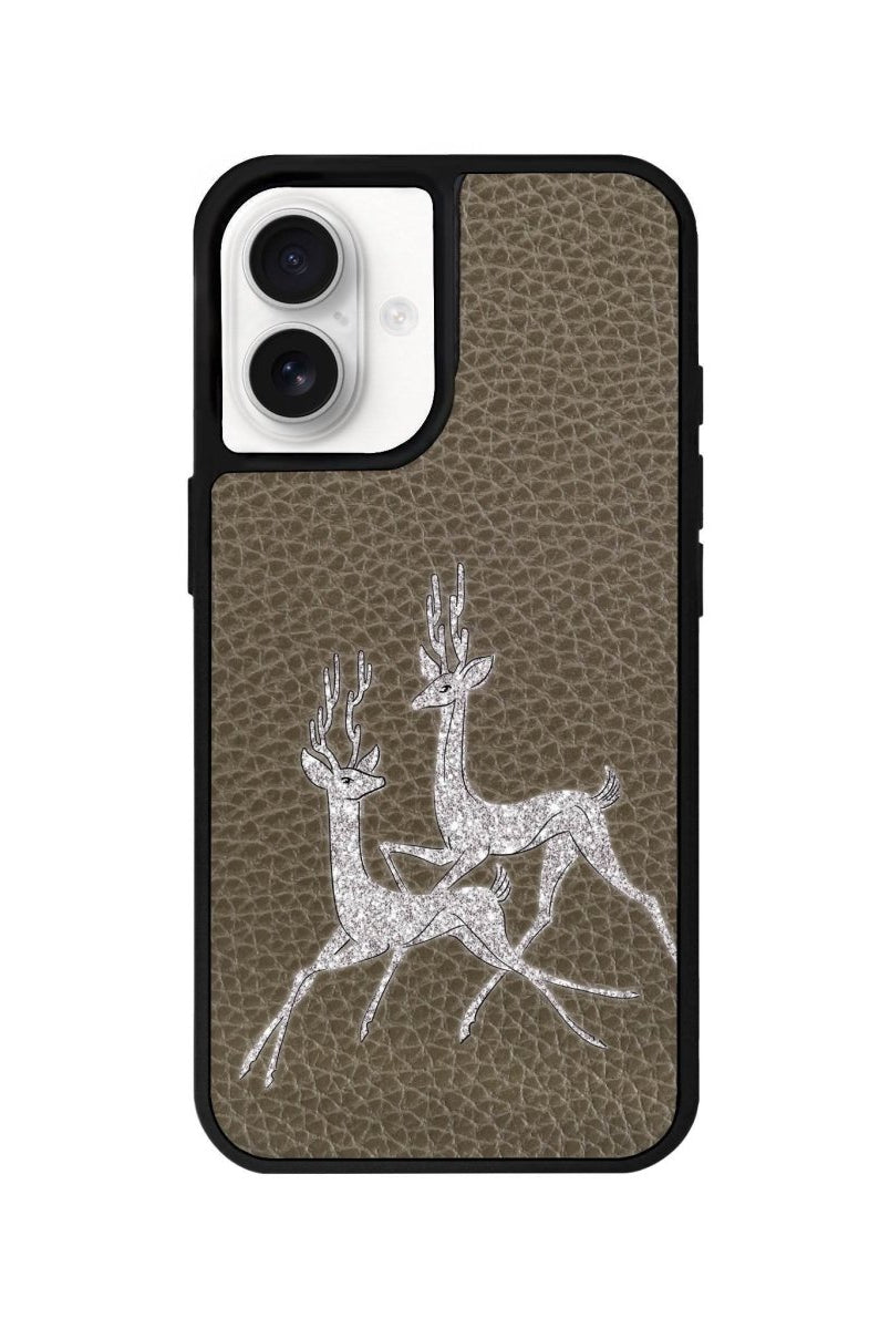 iPhone 16 Disco Deers Leather Vegan Deri Telefon Kılıfı Haki - SUMTHINCS