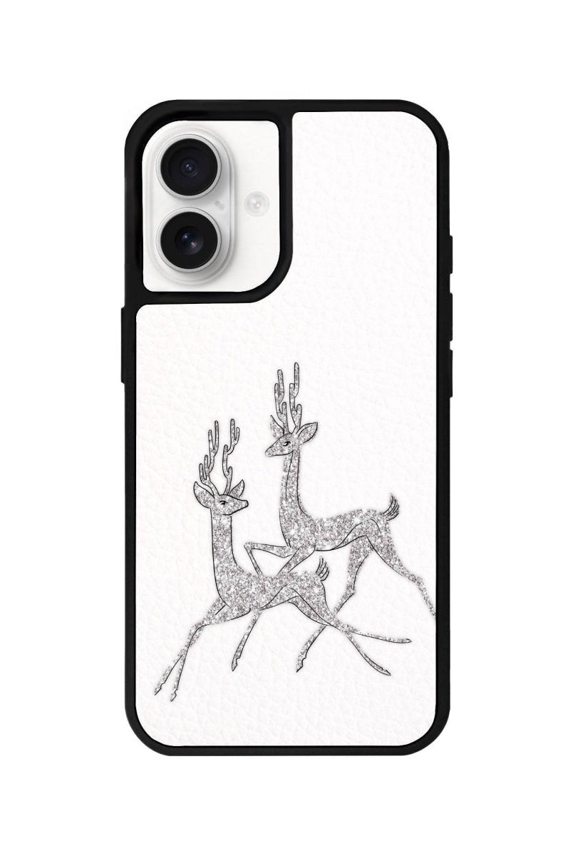 iPhone 16 Disco Deers Leather Vegan Deri Telefon Kılıfı Beyaz - SUMTHINCS