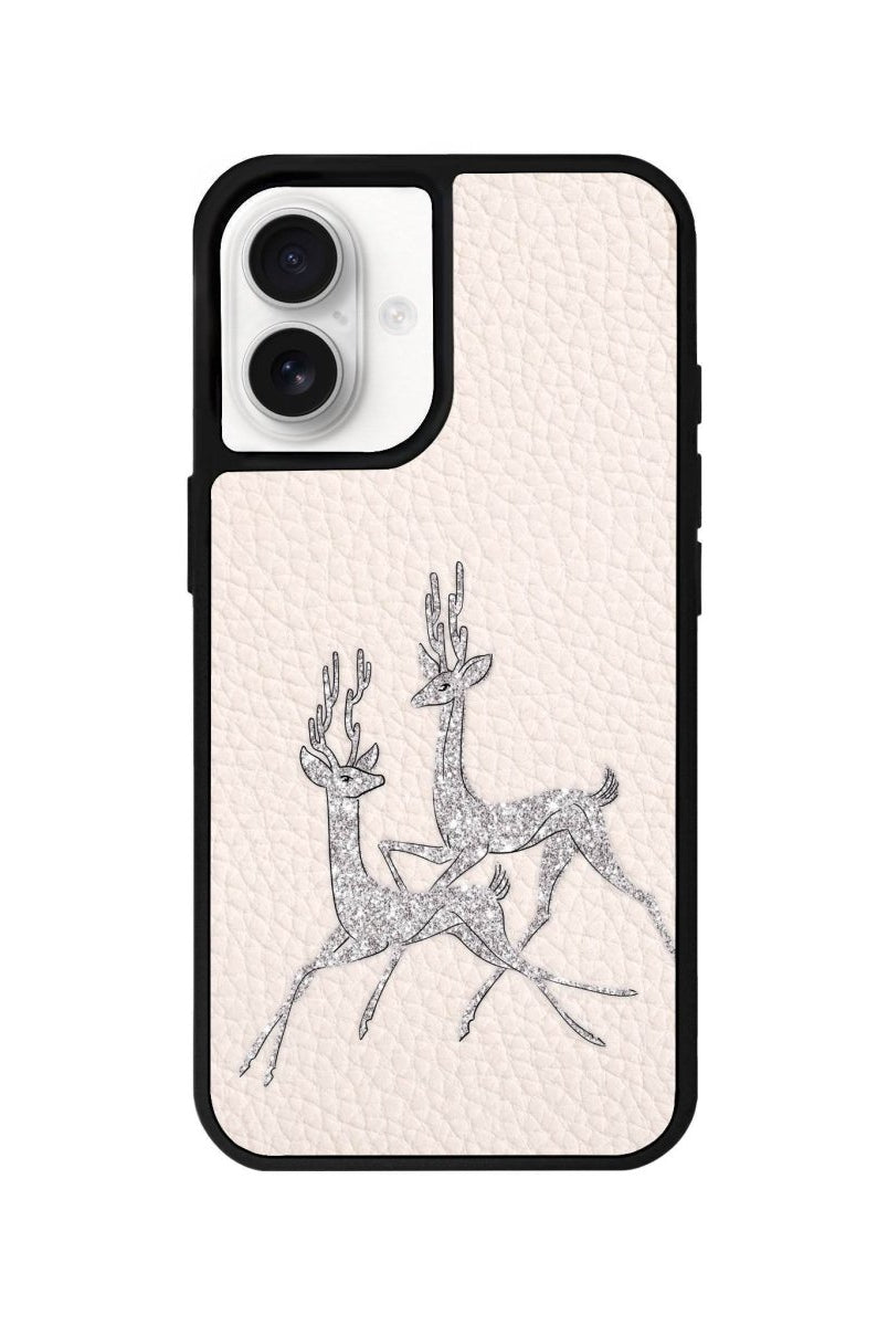 iPhone 16 Disco Deers Leather Vegan Deri Telefon Kılıfı Bej - SUMTHINCS
