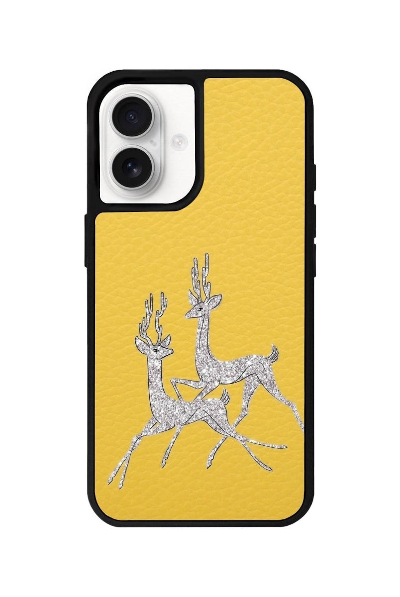 iPhone 16 Disco Deers Leather Vegan Deri Telefon Kılıfı Sarı - SUMTHINCS