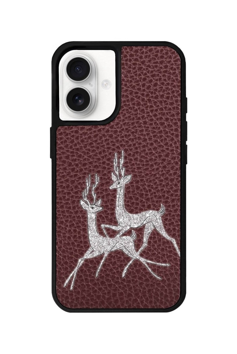 iPhone 16 Disco Deers Leather Vegan Deri Telefon Kılıfı Bordo - SUMTHINCS