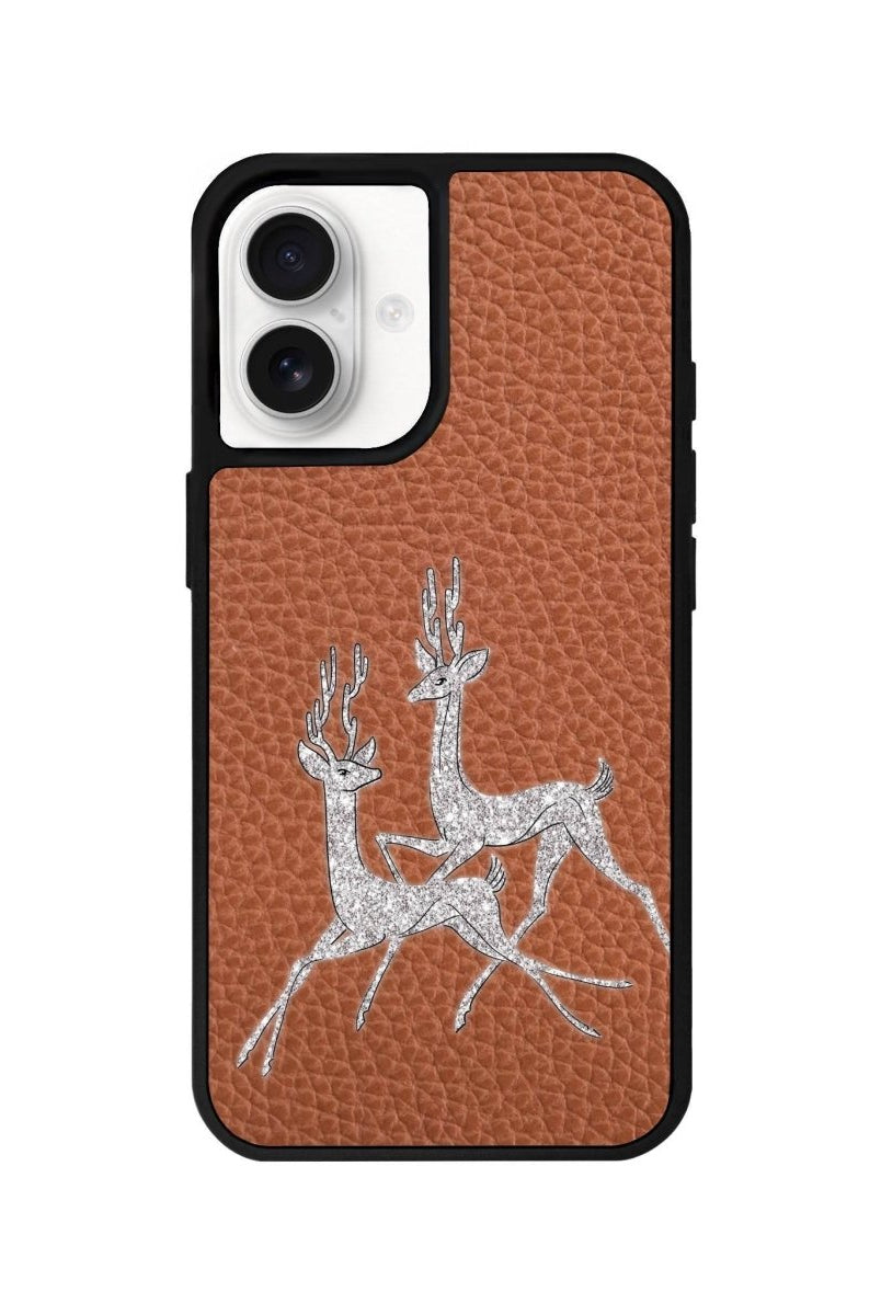 iPhone 16 Disco Deers Leather Vegan Deri Telefon Kılıfı Kahverengi - SUMTHINCS