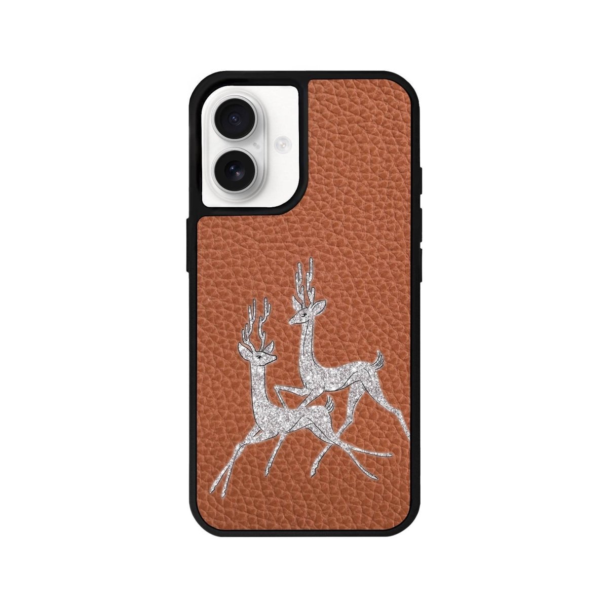 iPhone 16 Disco Deers Leather Vegan Deri Telefon Kılıfı Kahverengi - SUMTHINCS