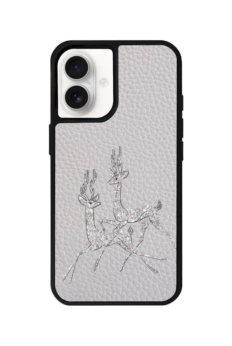 iPhone 16 Disco Deers Leather Vegan Deri Telefon Kılıfı Gri - SUMTHINCS