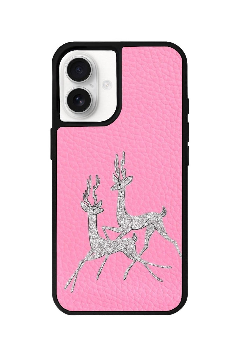 iPhone 16 Disco Deers Leather Vegan Deri Telefon Kılıfı Pembe - SUMTHINCS