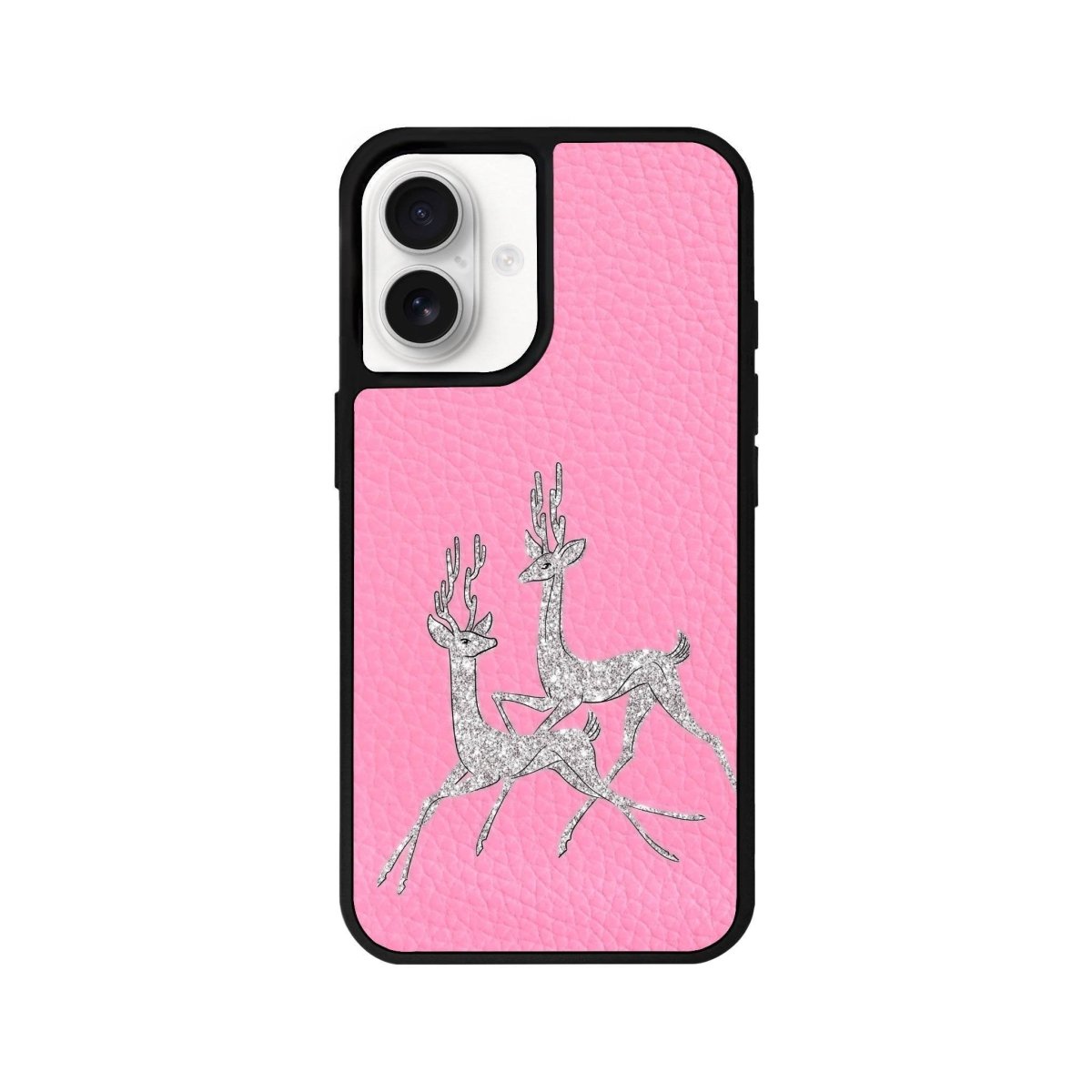 iPhone 16 Disco Deers Leather Vegan Deri Telefon Kılıfı Pembe - SUMTHINCS