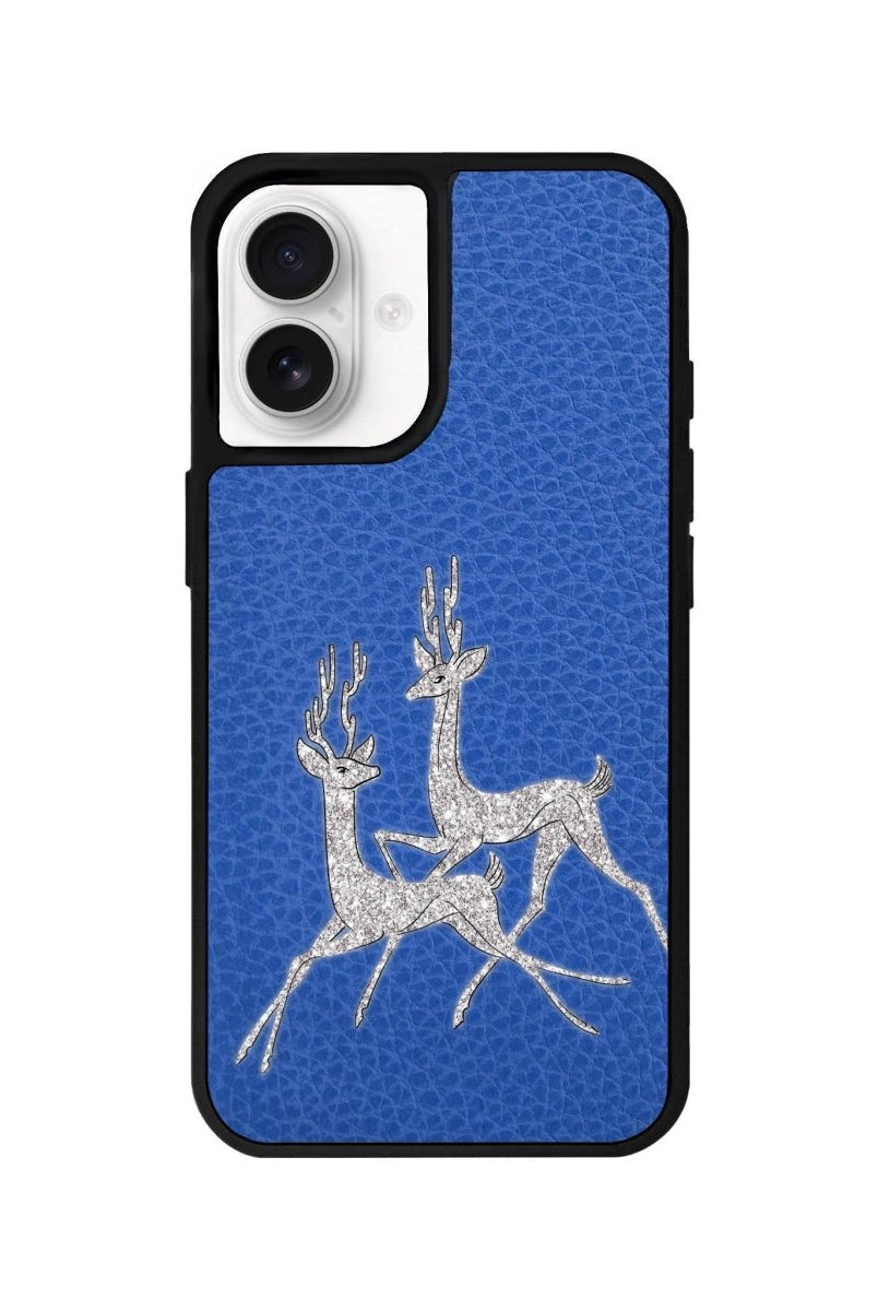 iPhone 16 Disco Deers Leather Vegan Deri Telefon Kılıfı Mavi - SUMTHINCS