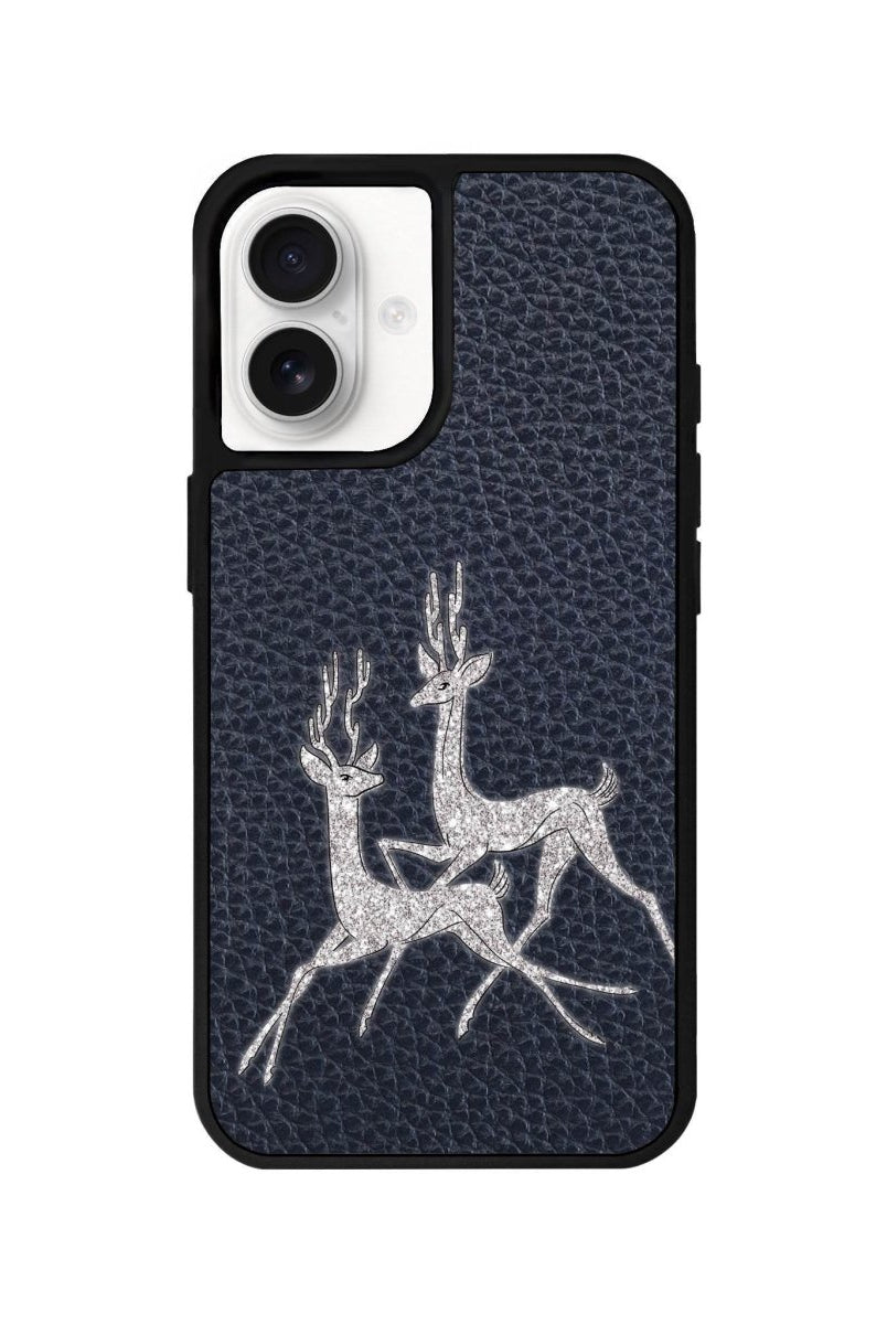 iPhone 16 Disco Deers Leather Vegan Deri Telefon Kılıfı Pasifik Mavi - SUMTHINCS