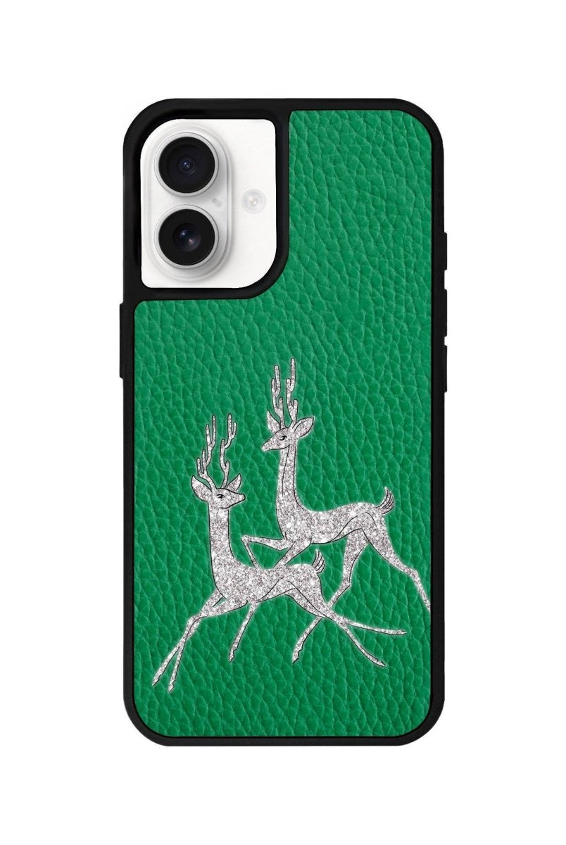 iPhone 16 Disco Deers Leather Vegan Deri Telefon Kılıfı Yeşil - SUMTHINCS