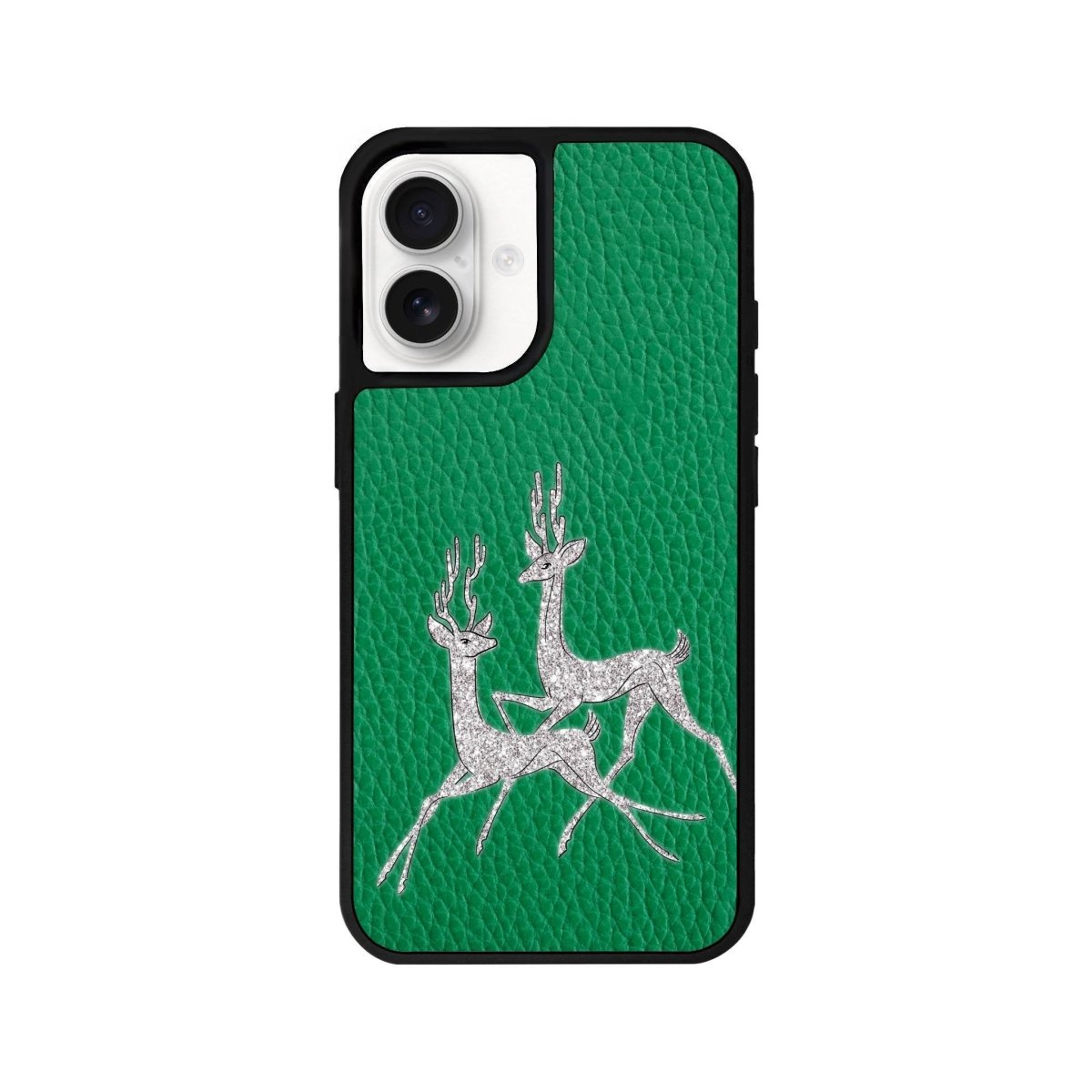 iPhone 16 Disco Deers Leather Vegan Deri Telefon Kılıfı Yeşil - SUMTHINCS