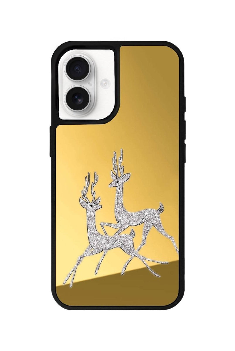 iPhone 16 Disco Deers Mirror Aynalı Telefon Kılıfı Altın - SUMTHINCS