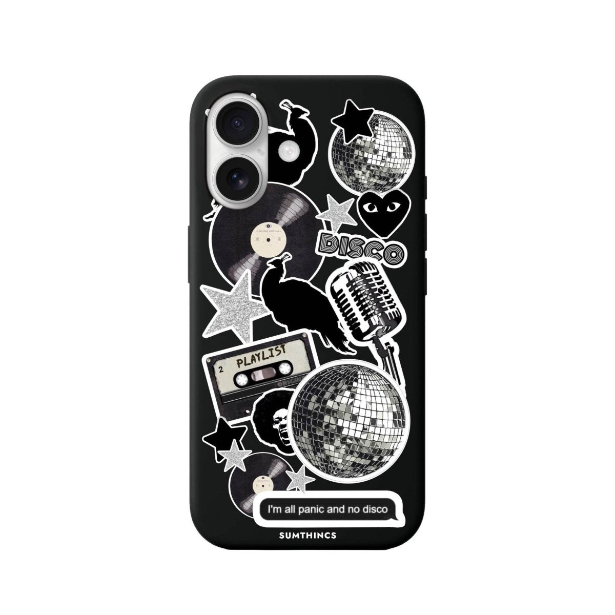 iPhone 16 Disco Stickers Premium Telefon Kılıfı Siyah - SUMTHINCS