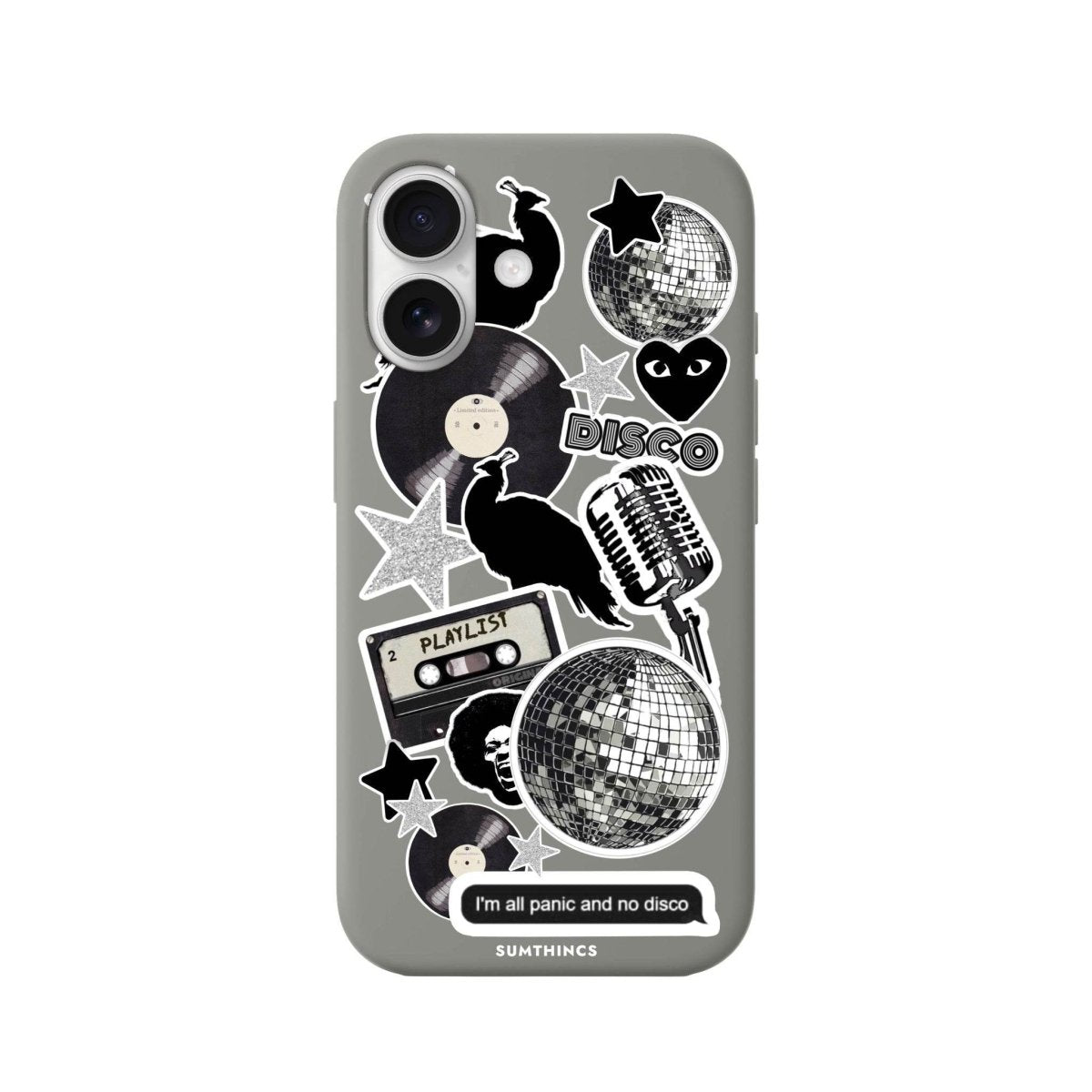 iPhone 16 Disco Stickers Premium Telefon Kılıfı Gri - SUMTHINCS