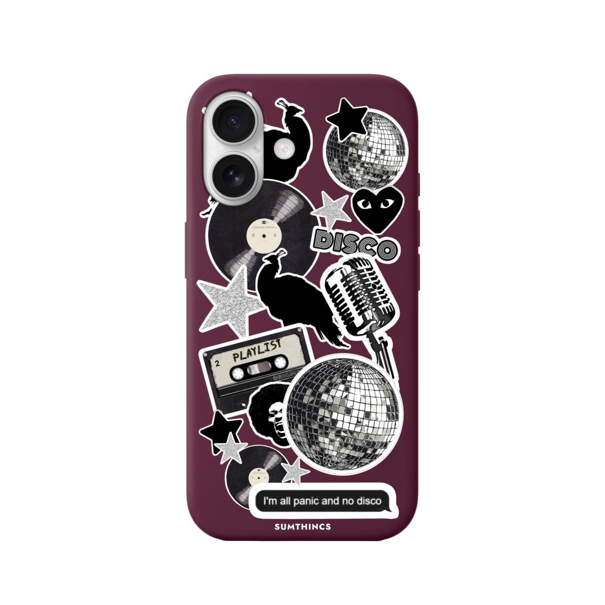 iPhone 16 Disco Stickers Premium Telefon Kılıfı Bordo - SUMTHINCS