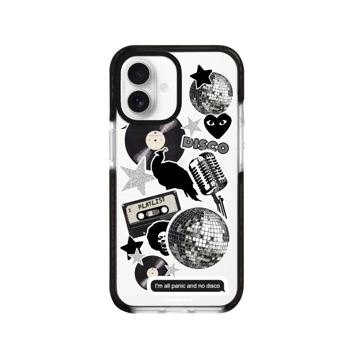 iPhone 16 Disco Stickers Procase Şeffaf Telefon Kılıfı Siyah Şeffaf - SUMTHINCS