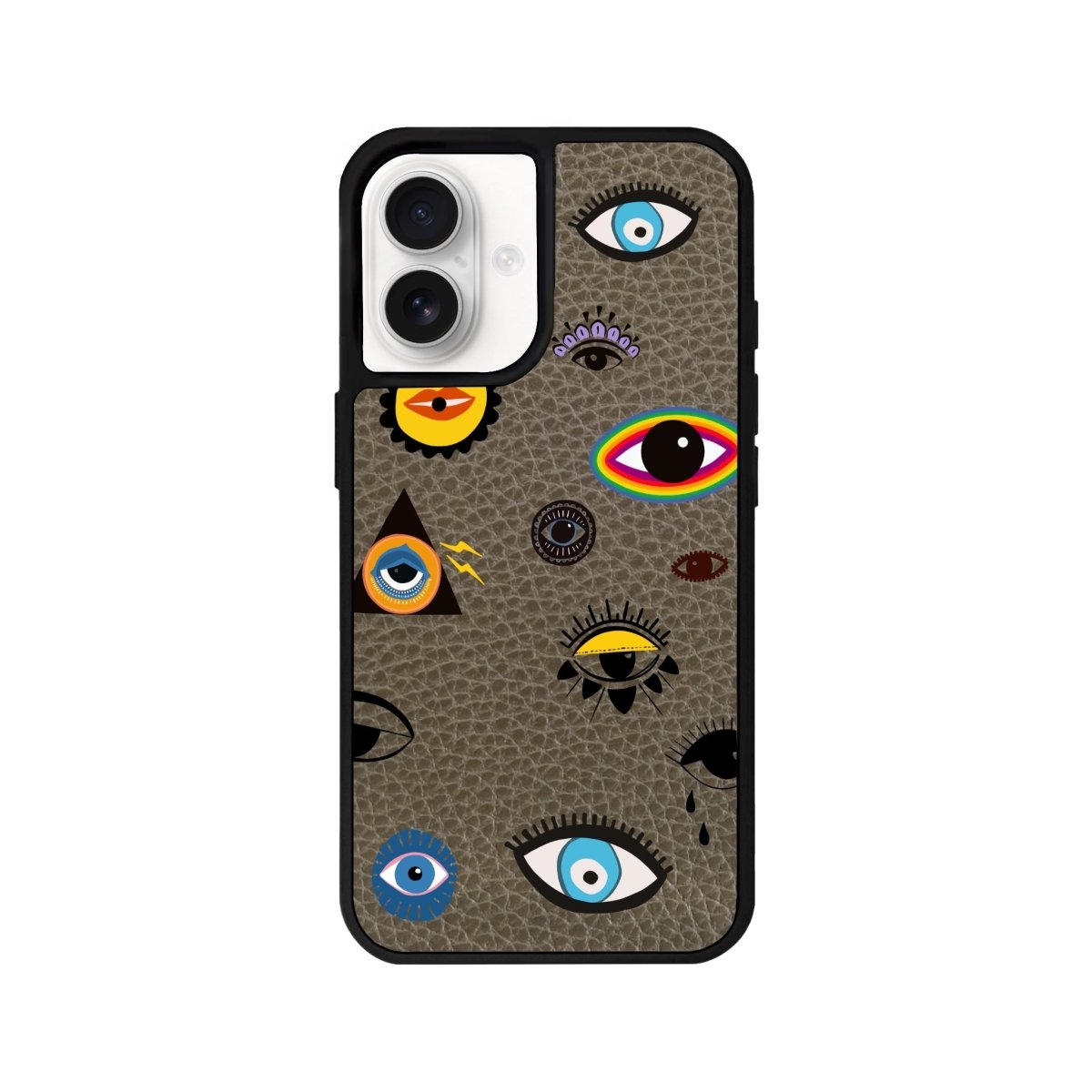 iPhone 16 Eye Stickers Leather Vegan Deri Telefon Kılıfı Haki - SUMTHINCS