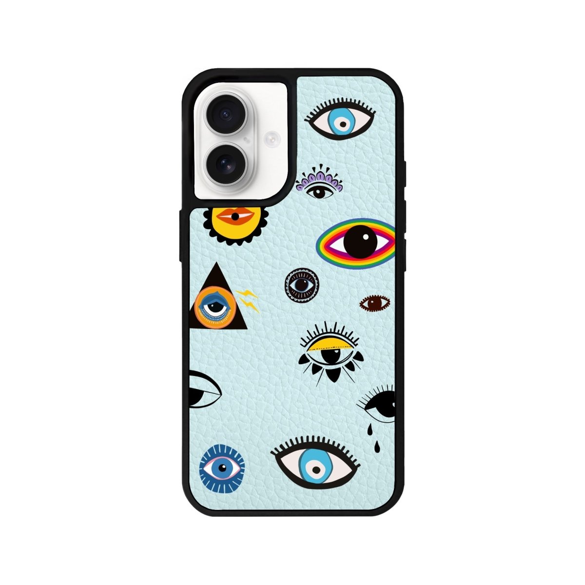iPhone 16 Eye Stickers Leather Vegan Deri Telefon Kılıfı Açık Mavi - SUMTHINCS