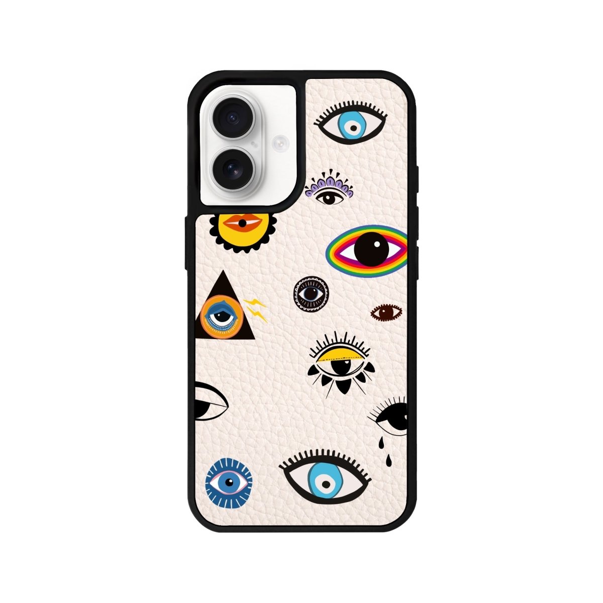 iPhone 16 Eye Stickers Leather Vegan Deri Telefon Kılıfı Bej - SUMTHINCS