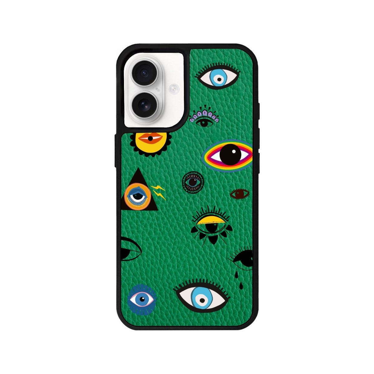 iPhone 16 Eye Stickers Leather Vegan Deri Telefon Kılıfı Yeşil - SUMTHINCS