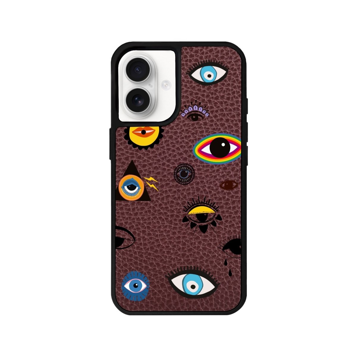 iPhone 16 Eye Stickers Leather Vegan Deri Telefon Kılıfı Bordo - SUMTHINCS